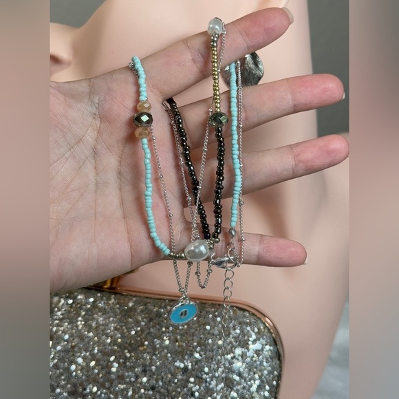 NEW | 18K Gold Plated Necklace with Blue and Silver Tones - Picture 6 of 6